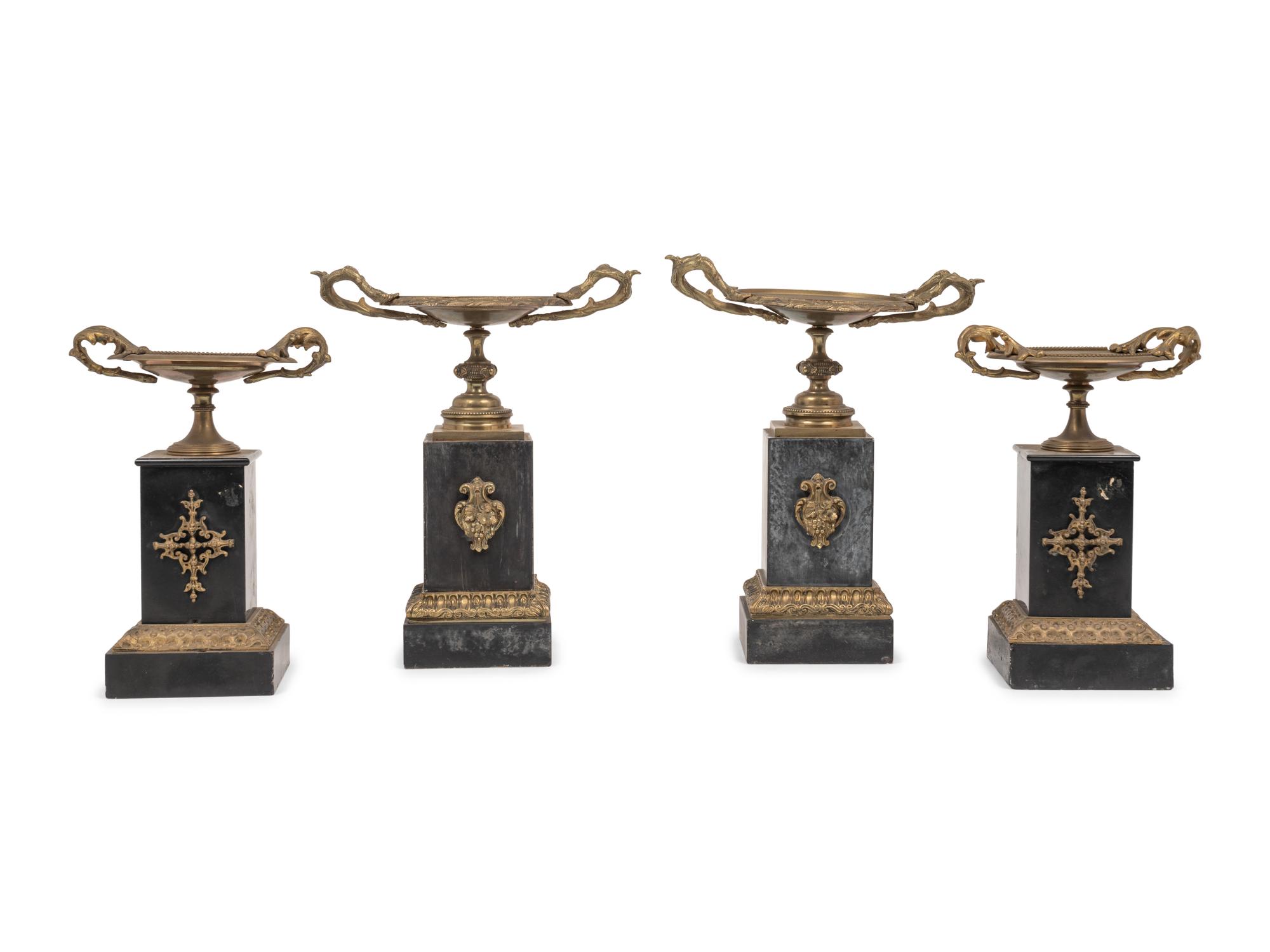 Two Pairs of Continental Gilt Bronze and Marble Tazze