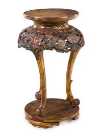 A Gilt and Polychrome Lacquered Carved Wood Stand, Huaji