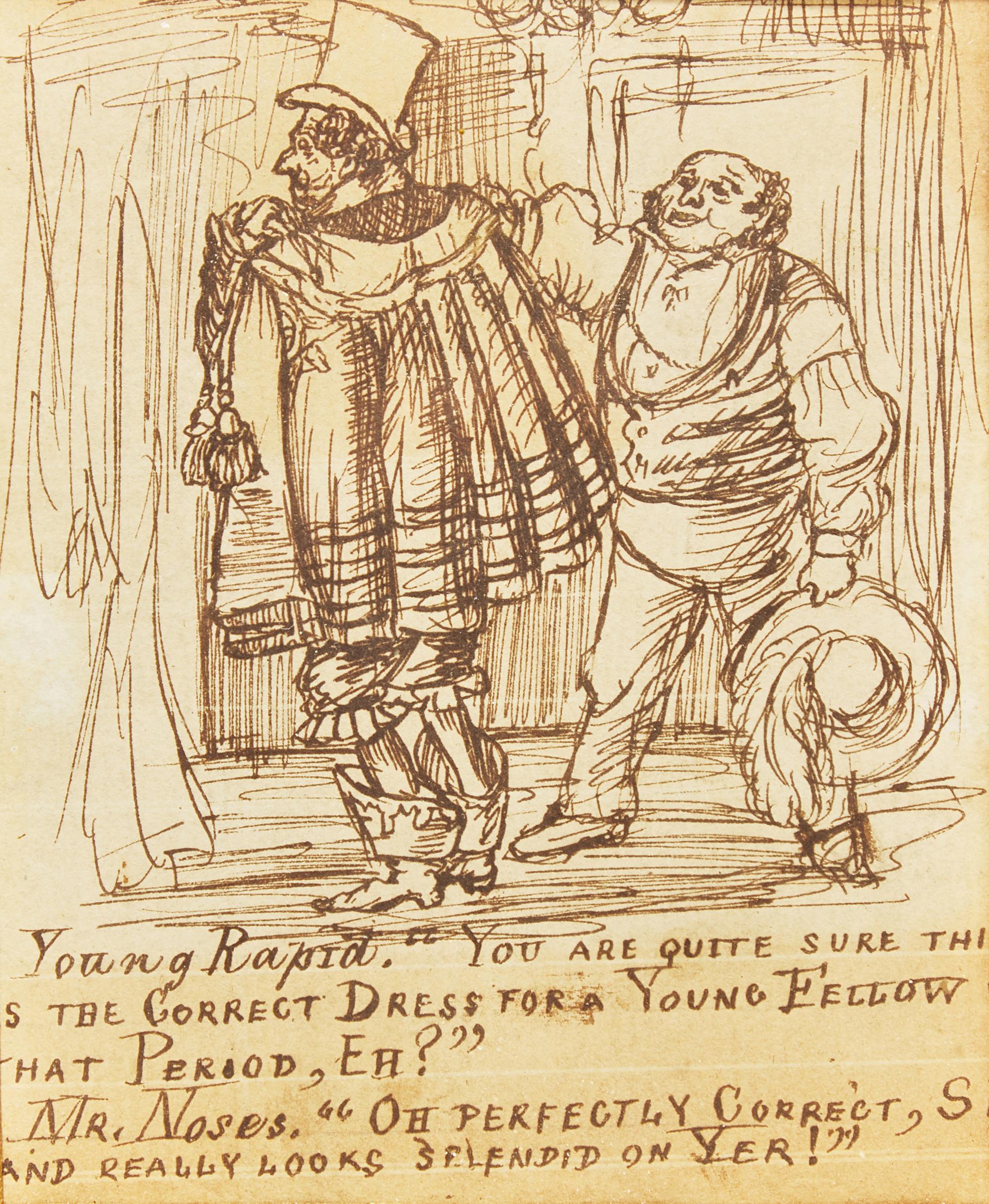 English School 19th Century, Two Satirical Ink Drawings