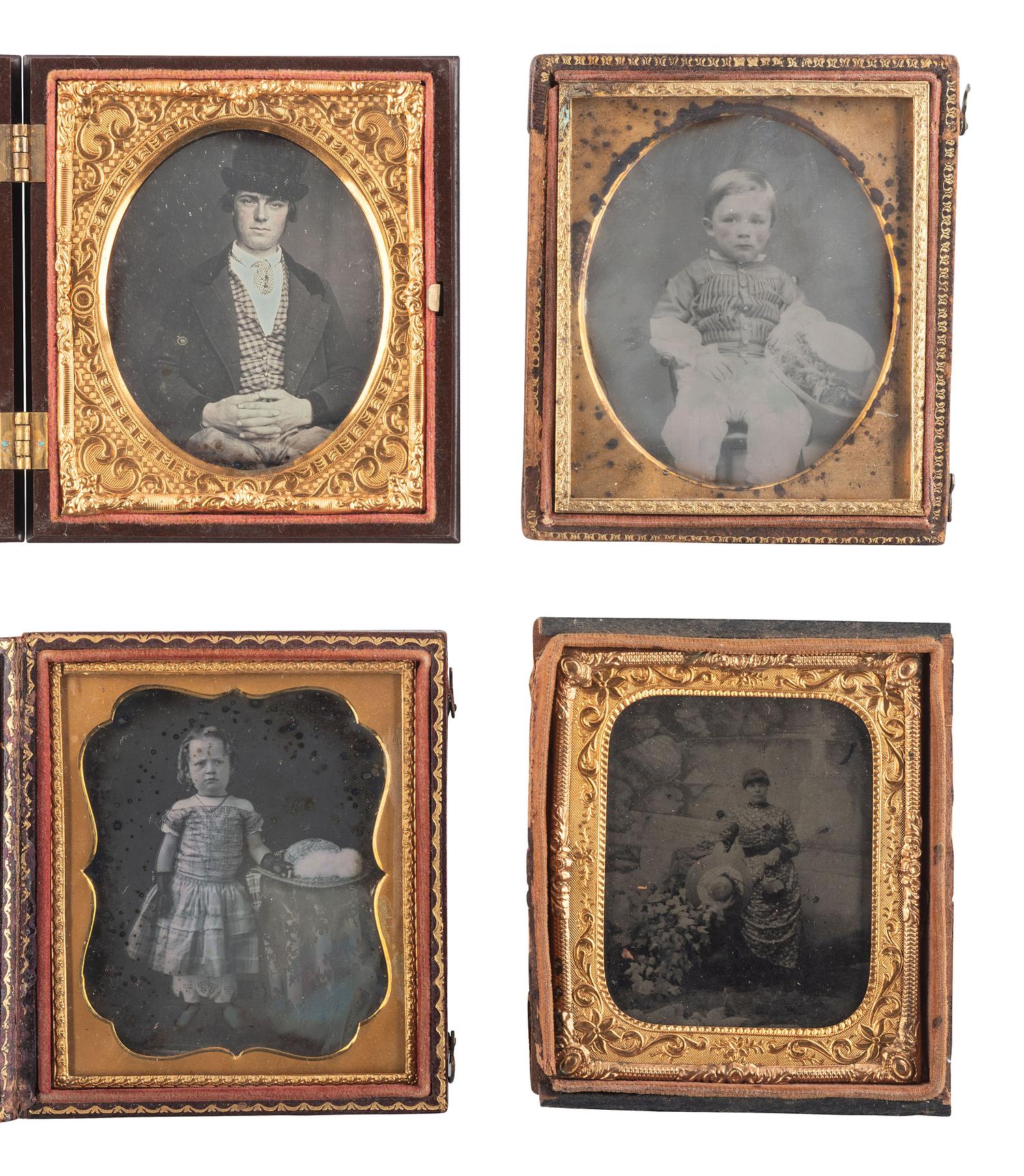 [EARLY PHOTOGRAHY]. A group of 16 cased images featuring subjects with hats, including: