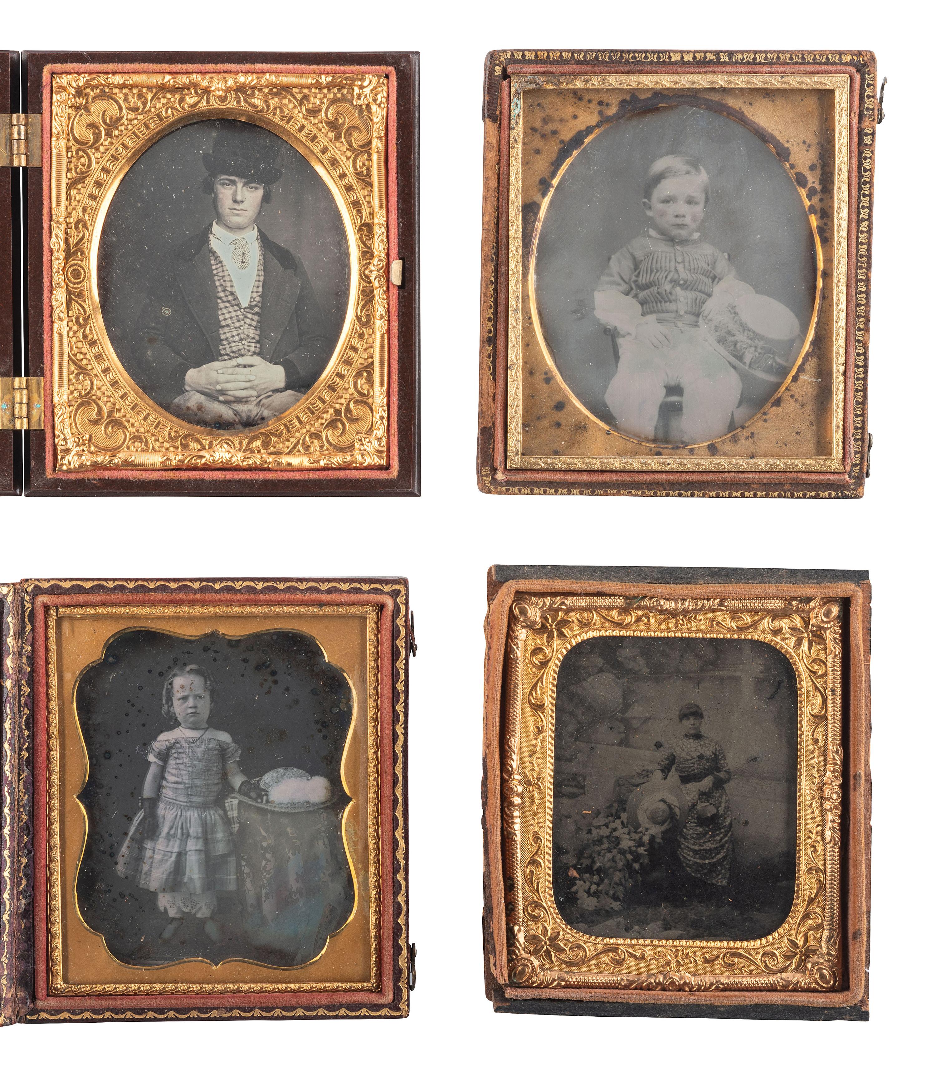 [EARLY PHOTOGRAHY]. A group of 16 cased images featuring subjects with hats, including: