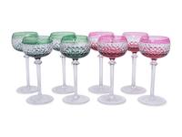 A Set of Eight Val St. Lambert Colored and Cut Glass Wine Hocks