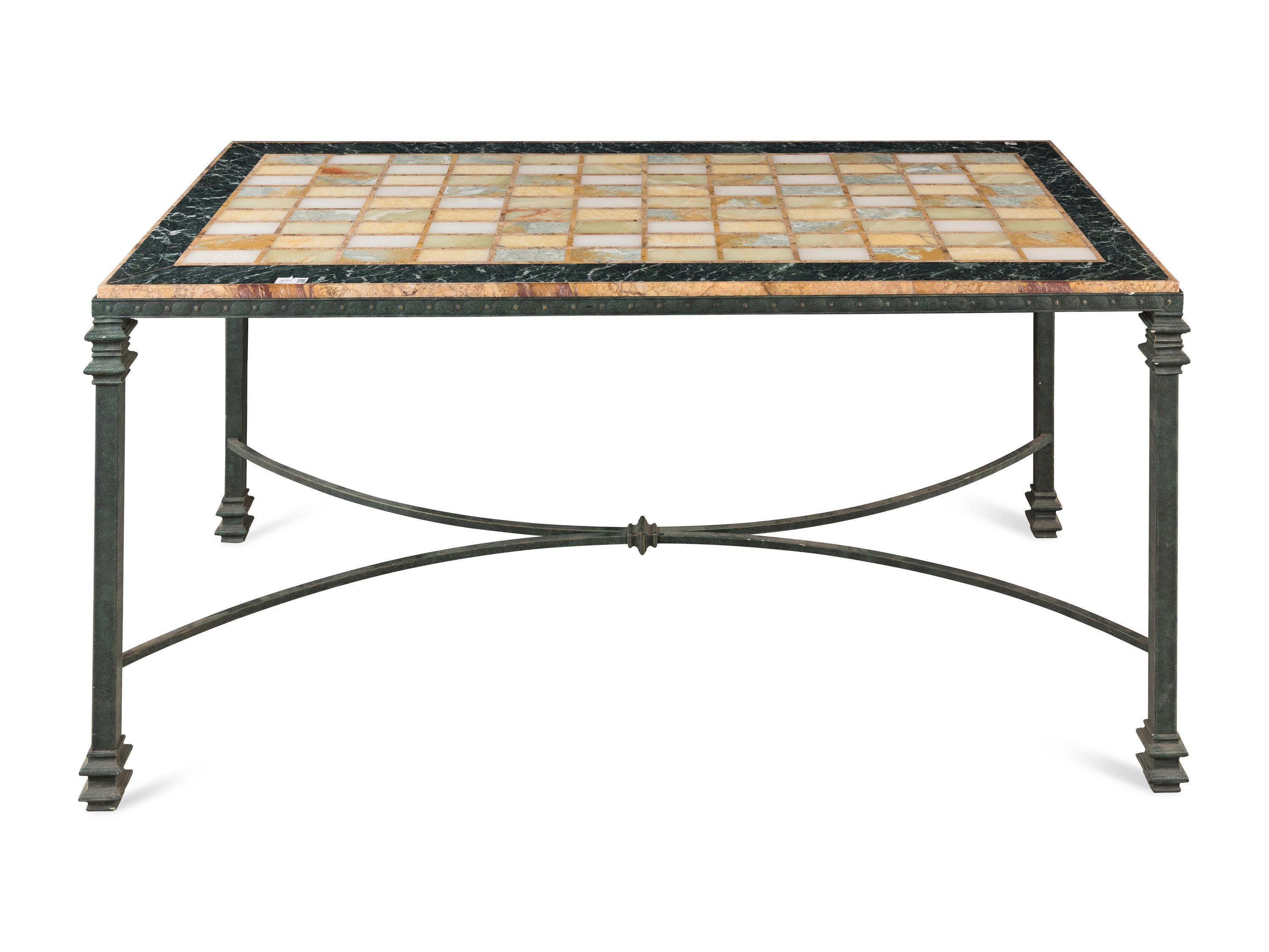A Patinated Cast Iron and Specimen Marble-Top Table