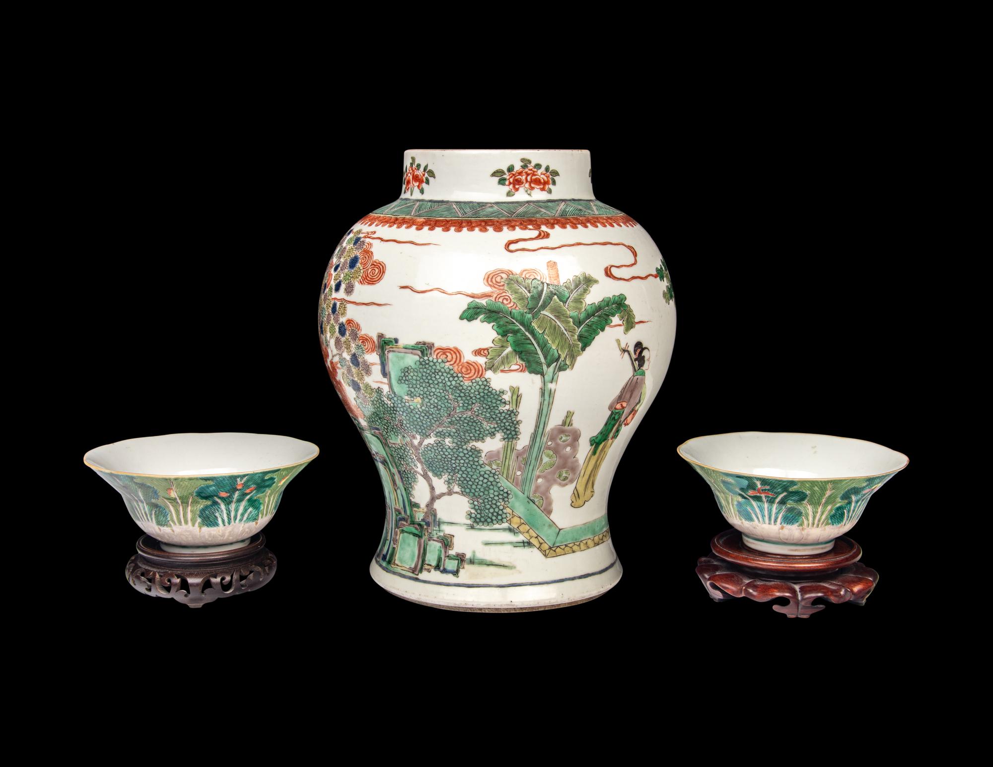 Three Chinese Famille Rose and Famille Verte Porcelain Wares