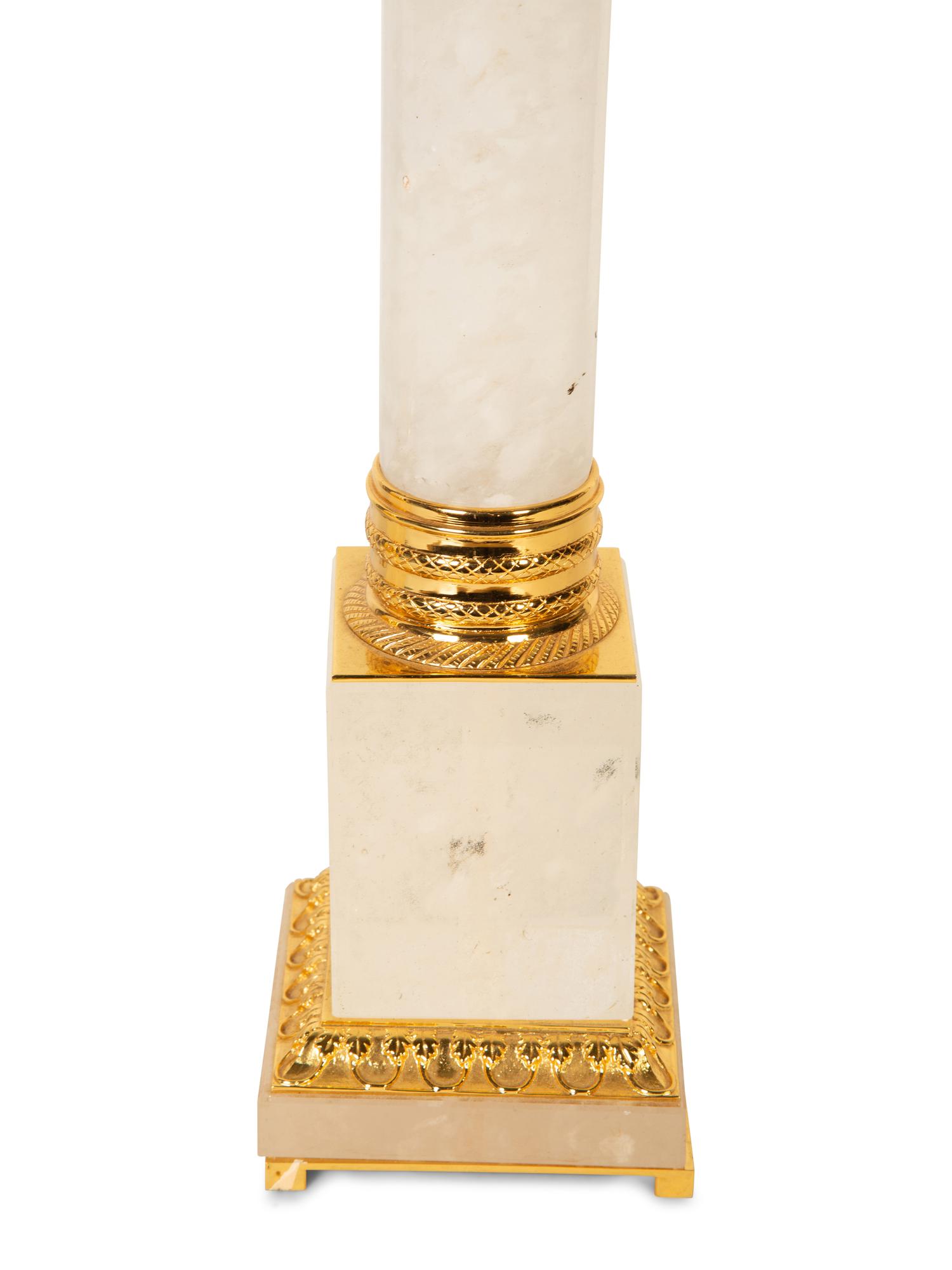 A Pair of Gilt Metal Mounted Rock Crystal Column Table Lamps