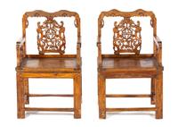 A Pair of Chinese Elmwood Armchairs
