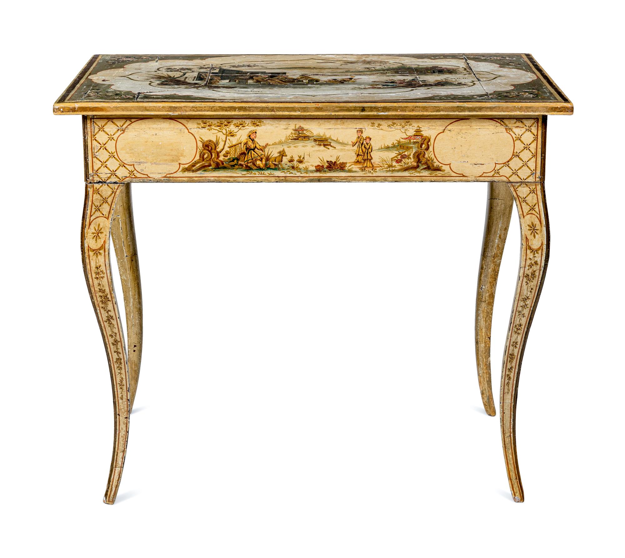 A Continental Polychrome Painted Side Table