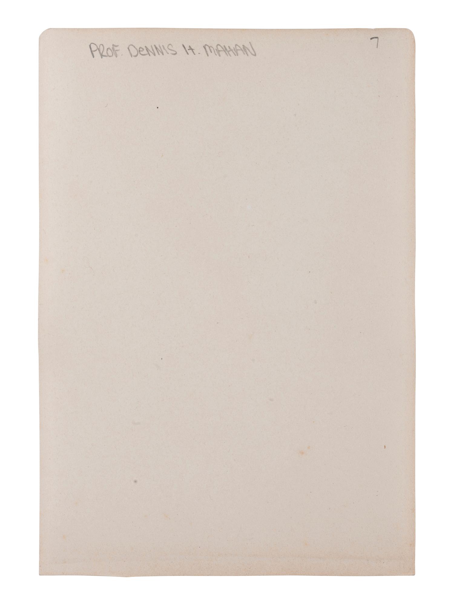 [MILITARIA]. MAHAN, Dennis H. (1802-1871). Summary of the Course of Permanent Fortification. Identified to CSA Colonel Robert Johnston. [ With: ] Photograph of Dennis H. Mahan.