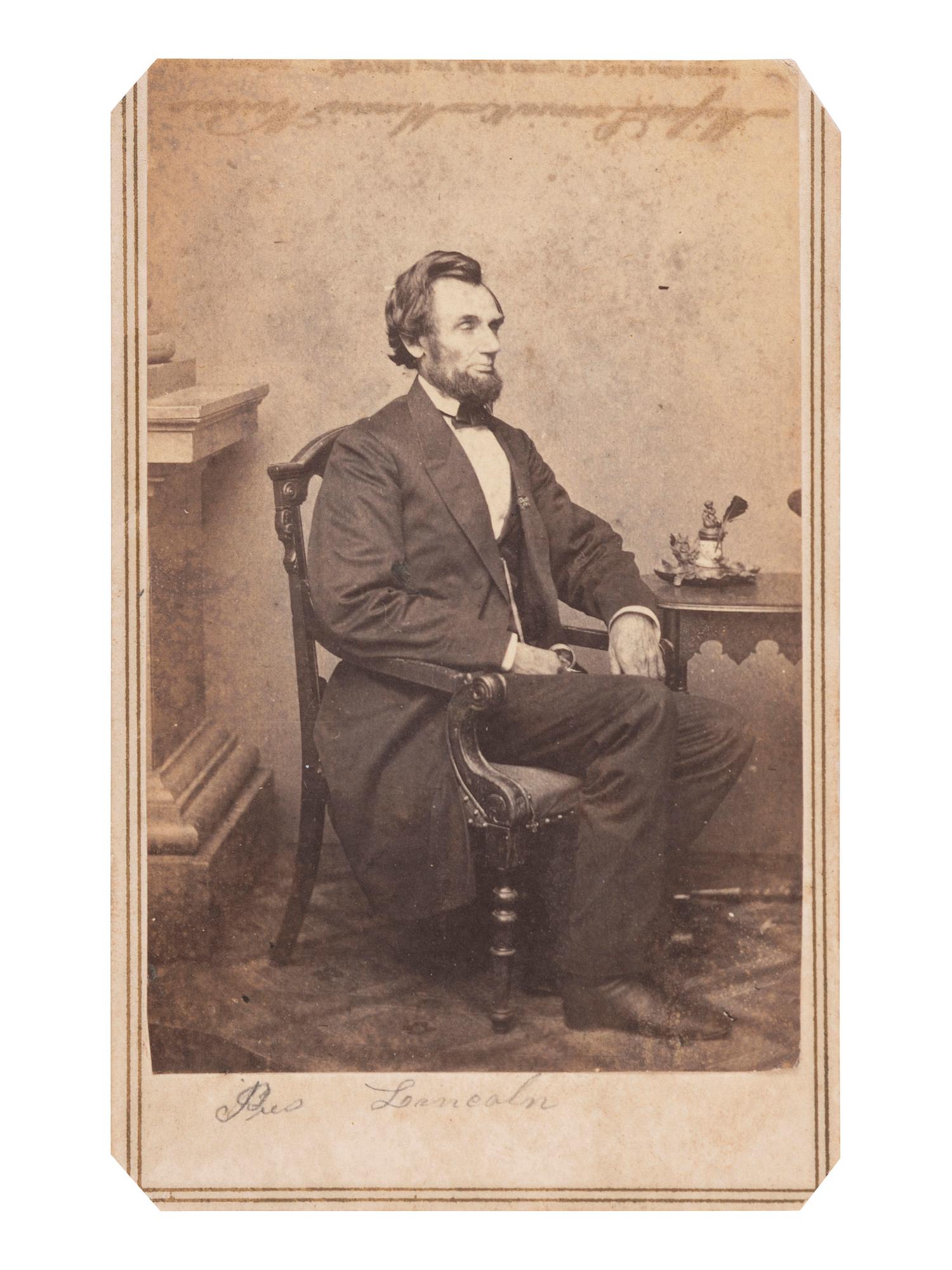 [LINCOLN, Abraham (1809-1865)]. A group of 3 CDVs of Abraham Lincoln, highlighted by portrait taken by Alexander GARDNER.
