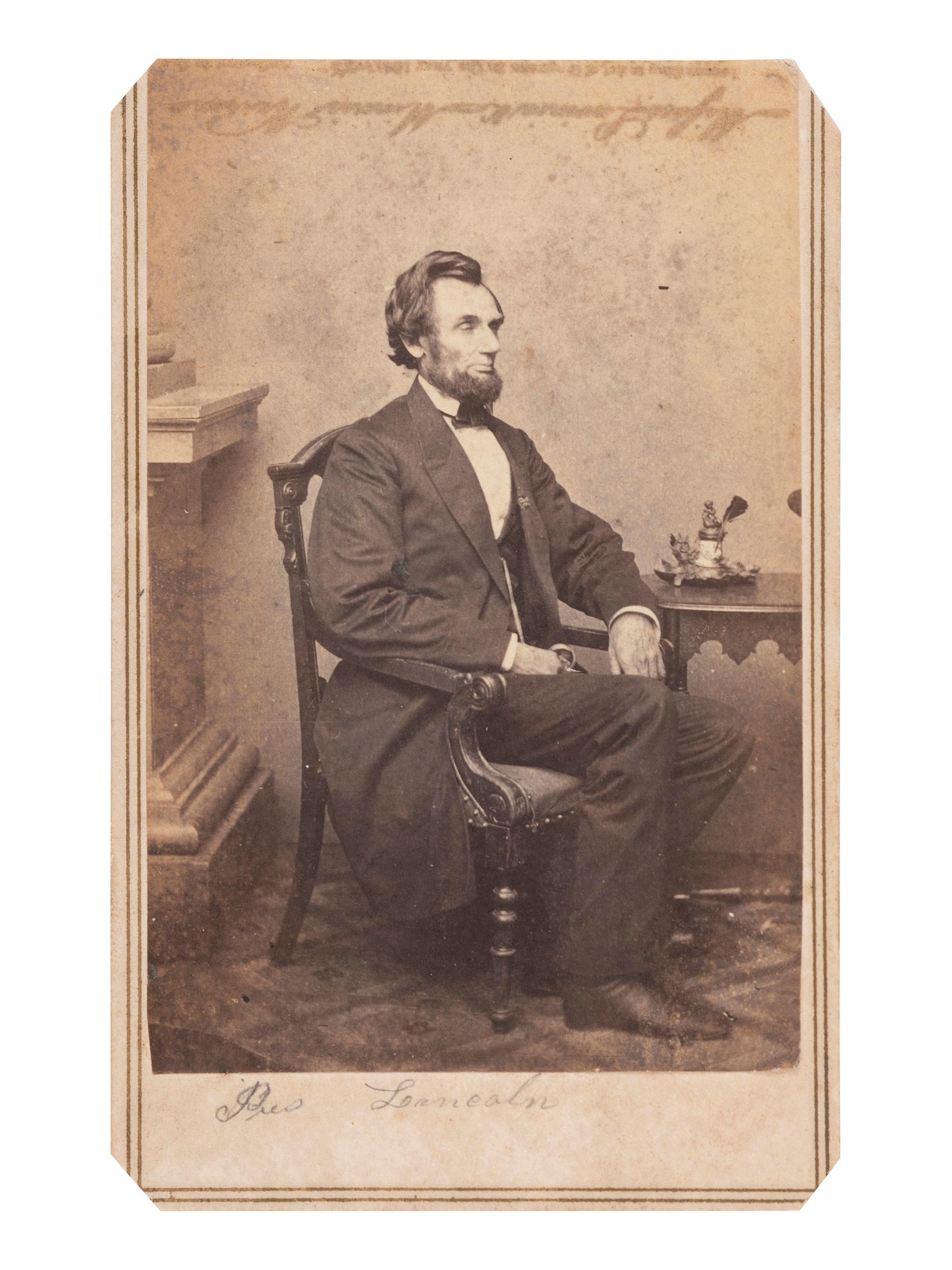 [LINCOLN, Abraham (1809-1865)]. A group of 3 CDVs of Abraham Lincoln, highlighted by portrait taken by Alexander GARDNER.