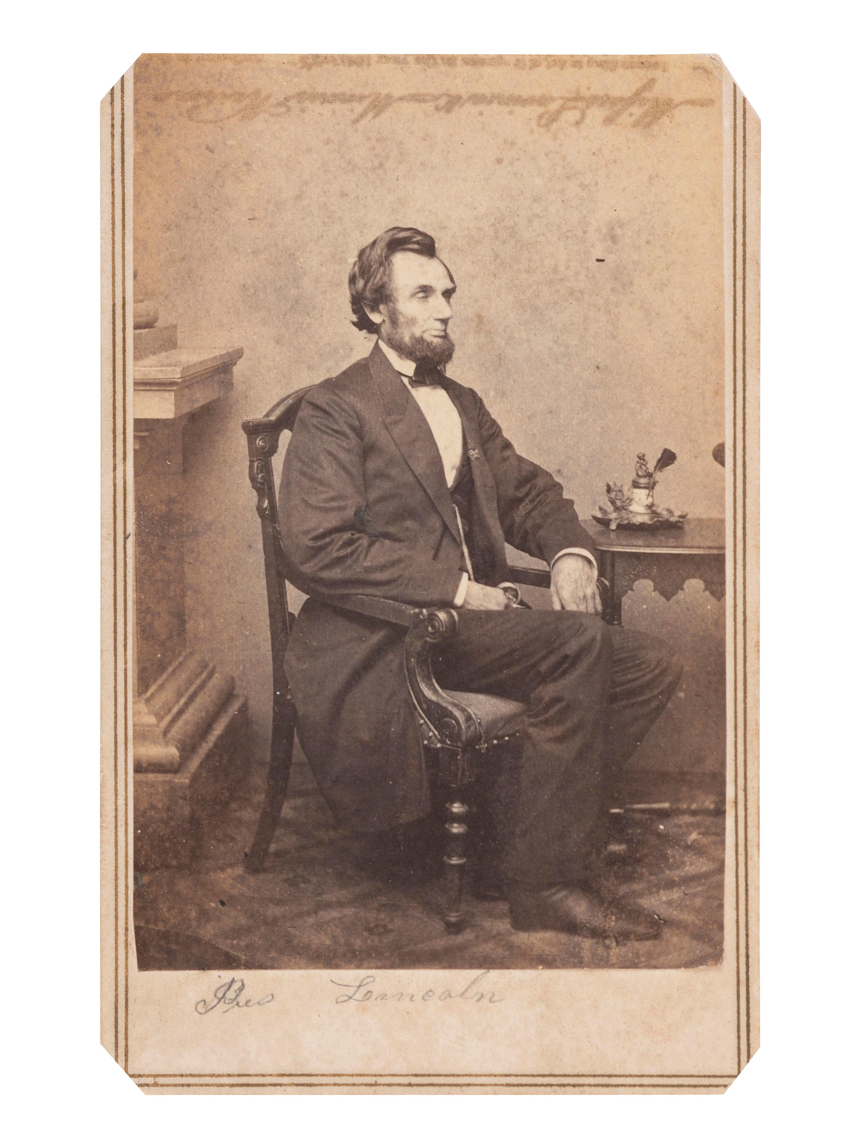 [LINCOLN, Abraham (1809-1865)]. A group of 3 CDVs of Abraham Lincoln, highlighted by portrait taken by Alexander GARDNER.