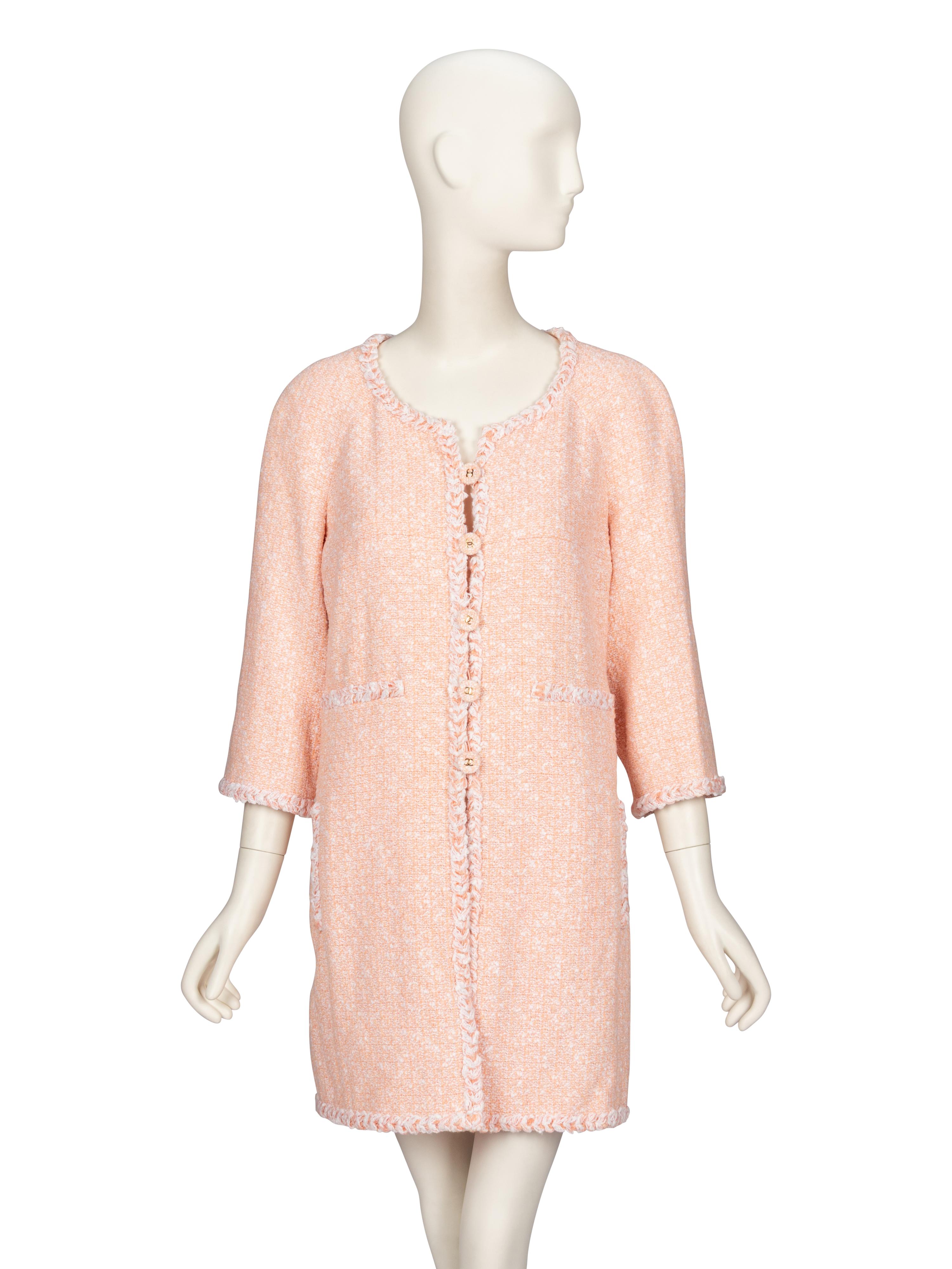 CHANEL, PINK TWEED THREE-QUARTER JACKET