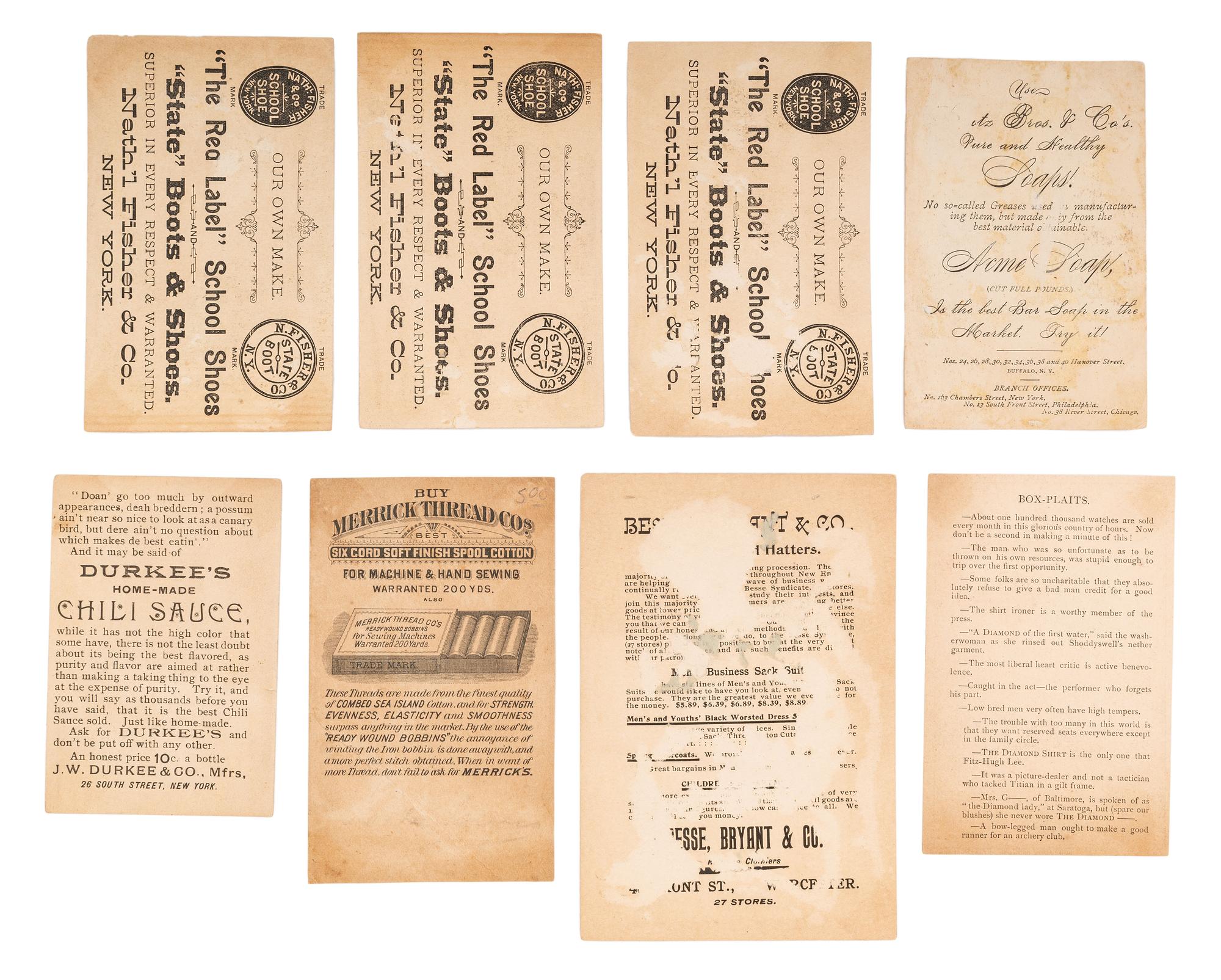 [ADVERTISING]. A collection of 193 trade cards featuring African American subjects. Late 19th-early 20th century.