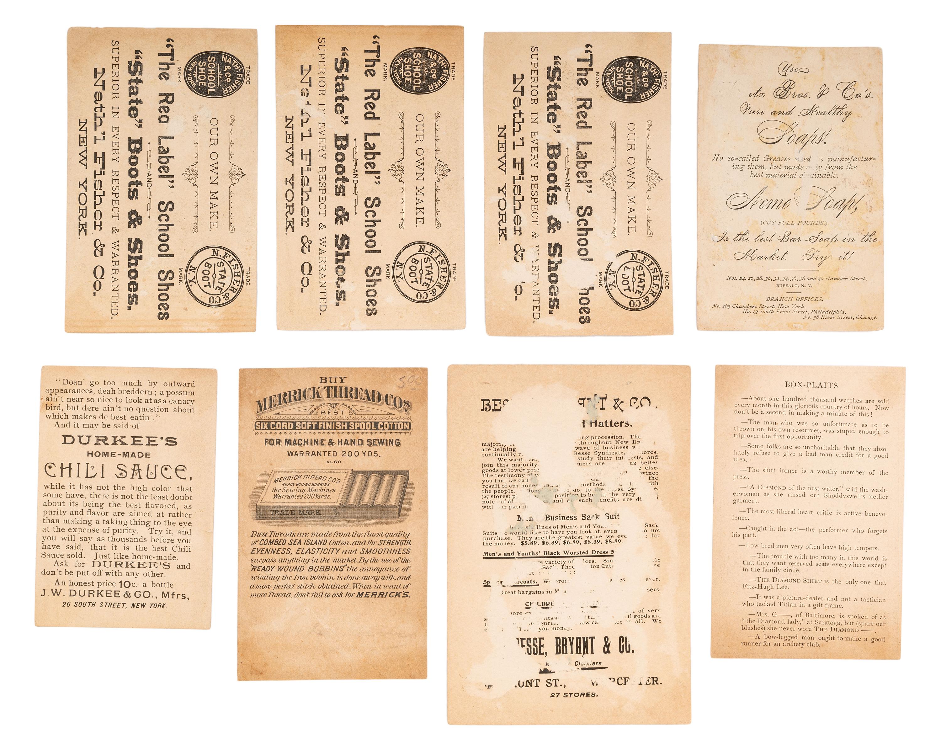 [ADVERTISING]. A collection of 193 trade cards featuring African American subjects. Late 19th-early 20th century.