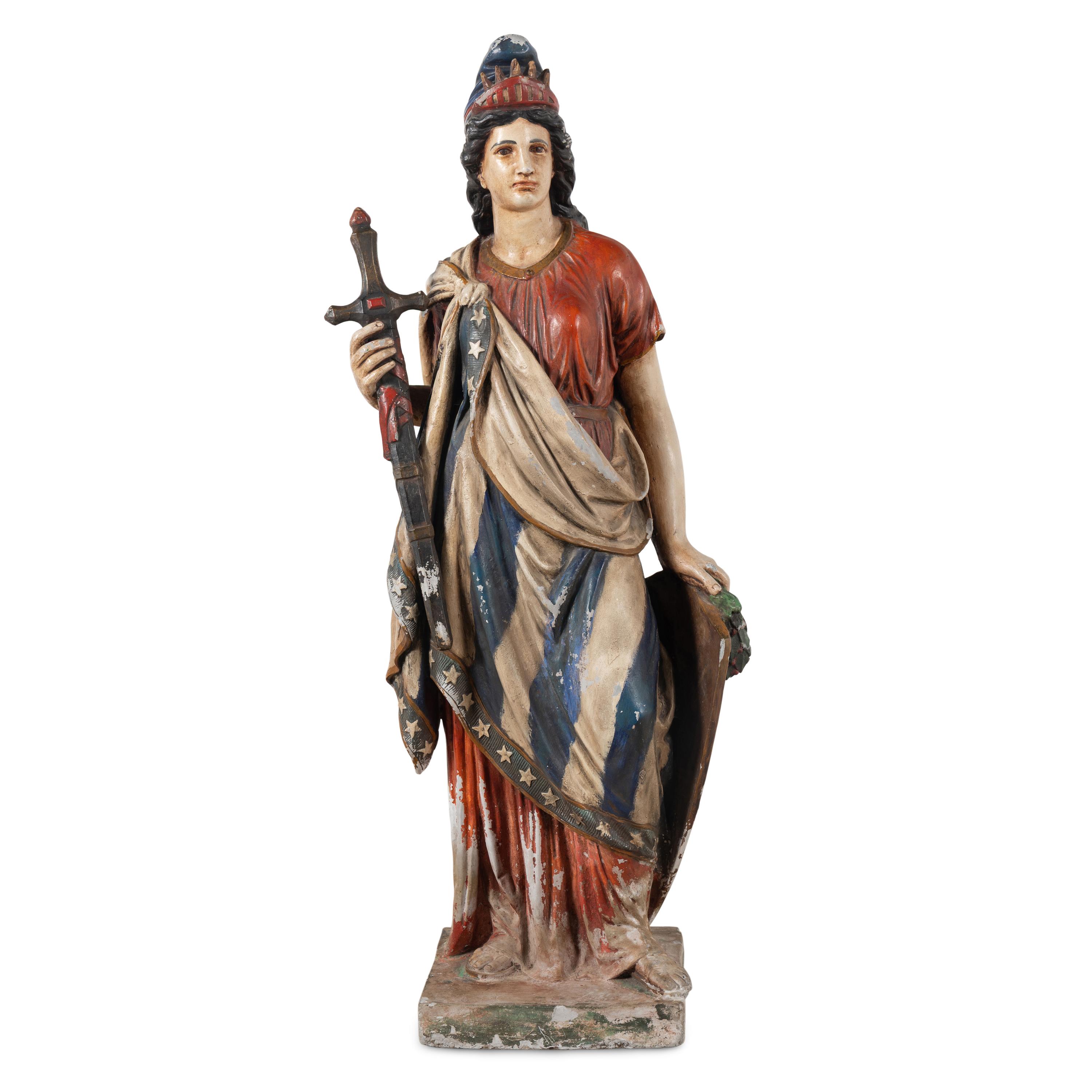 A Polychrome Painted Cast Zinc Goddess of Liberty Figure