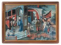 A Reverse Painted Glass Panel 18 x 25 1/2 inches.