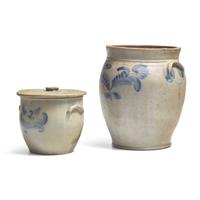 Two Cobalt-Decorated Stoneware Crocks