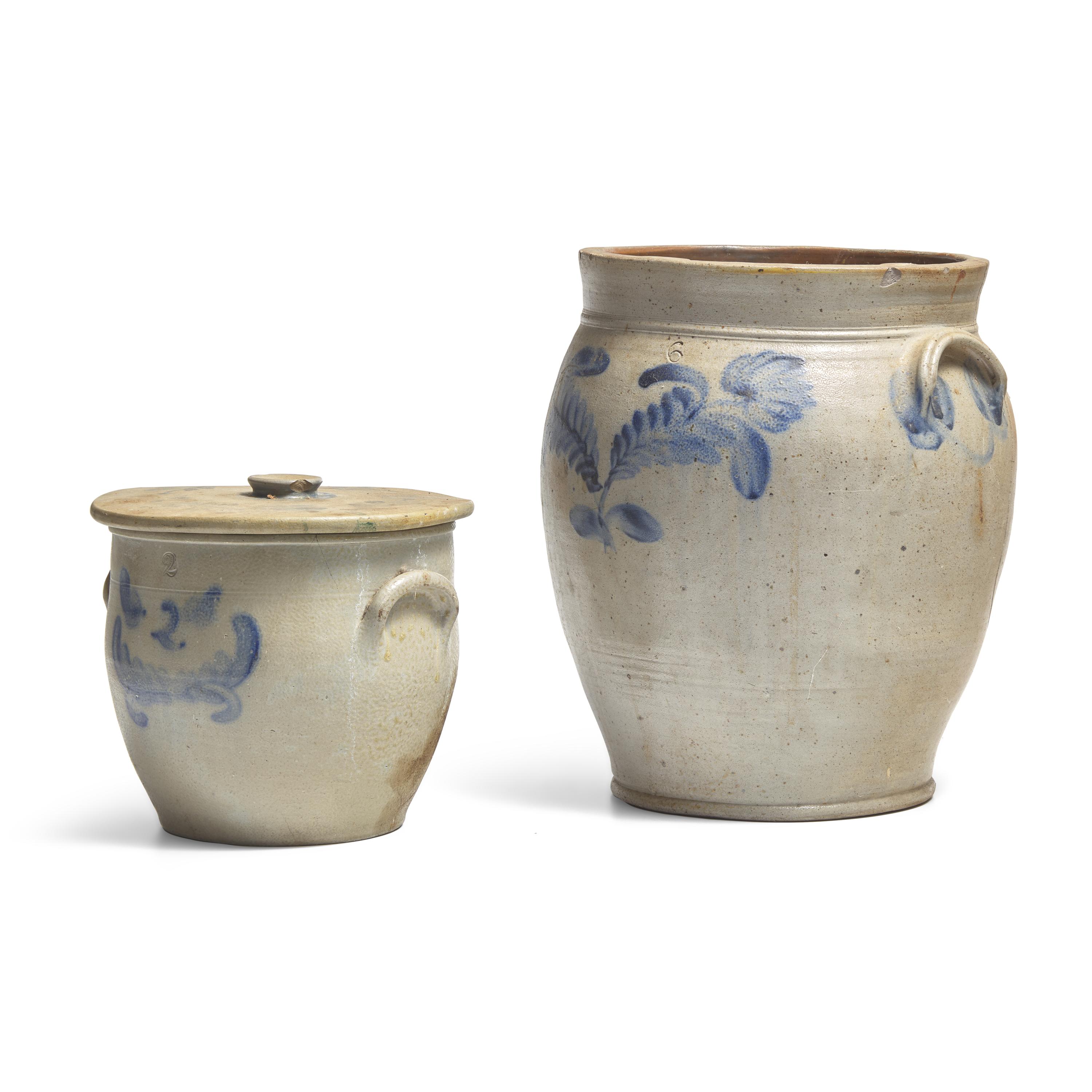 Two Cobalt-Decorated Stoneware Crocks