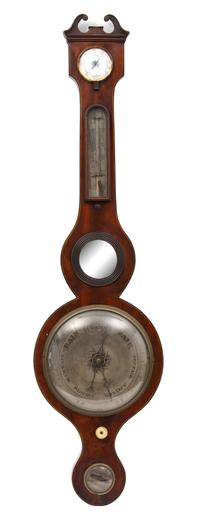 A Regency Mahogany Banjo Barometer Height 38 1/2 inches. — 19TH CENTURY