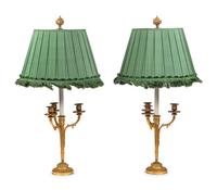 A Pair of Louis XVI Style Gilt Bronze Three-Light Candelabra