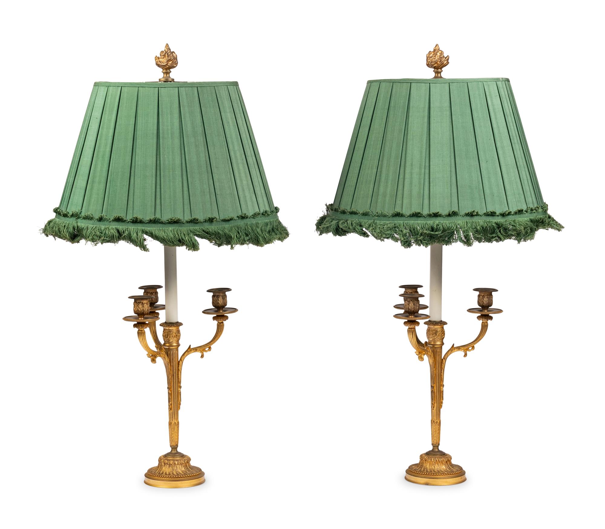 A Pair of Louis XVI Style Gilt Bronze Three-Light Candelabra