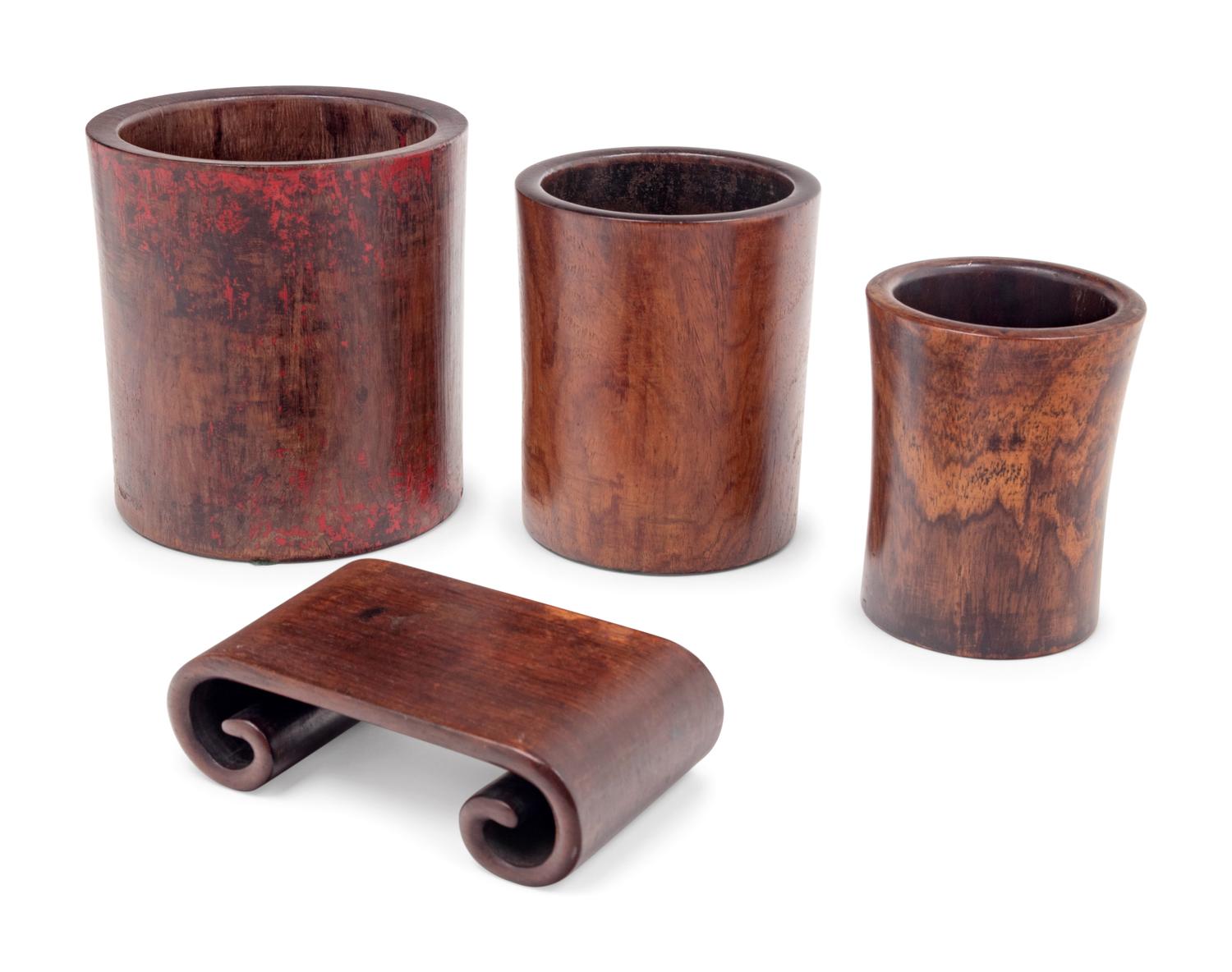Four Chinese Huaghuali and Hardwood Scholar's Objects