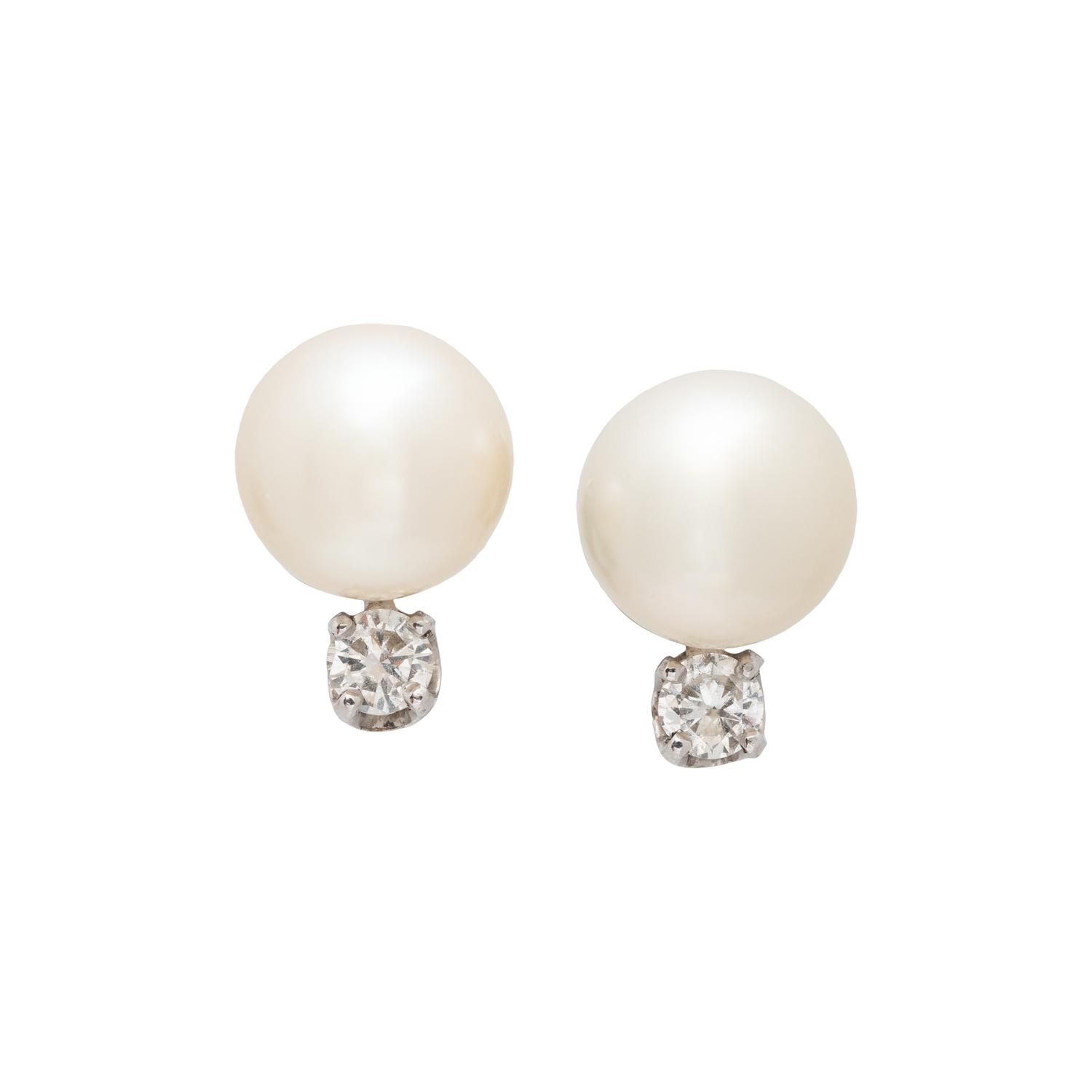 CULTURED PEARL AND DIAMOND EARRINGS