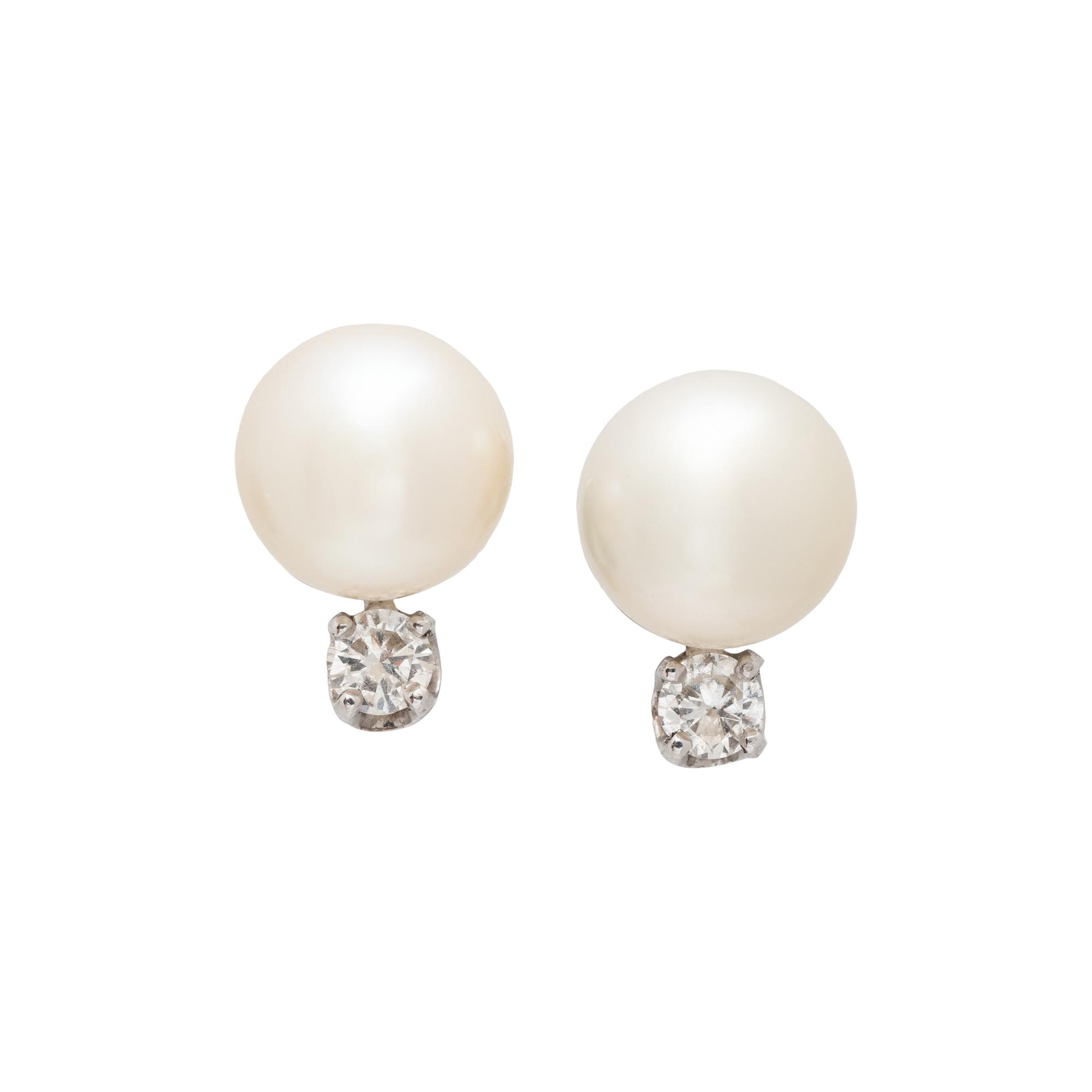 CULTURED PEARL AND DIAMOND EARRINGS
