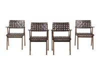 A Set of Four Contemporary Oak and Leather Armchairs