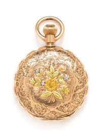 A Multicolor Gold Hunter Case Pocket Watch, Elgin, Circa 1890, 23.90 dwts.