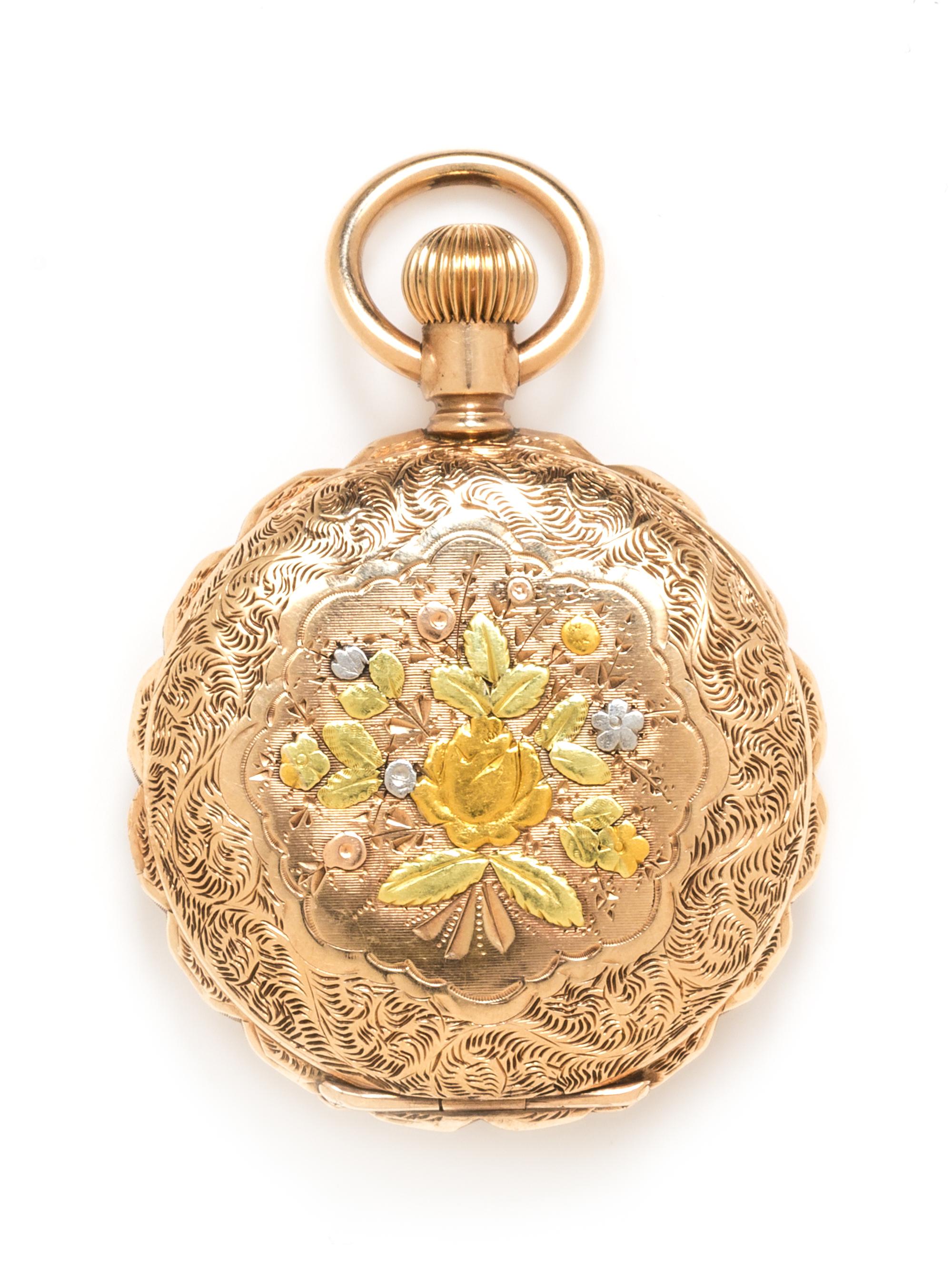 A Multicolor Gold Hunter Case Pocket Watch, Elgin, Circa 1890, 23.90 dwts.