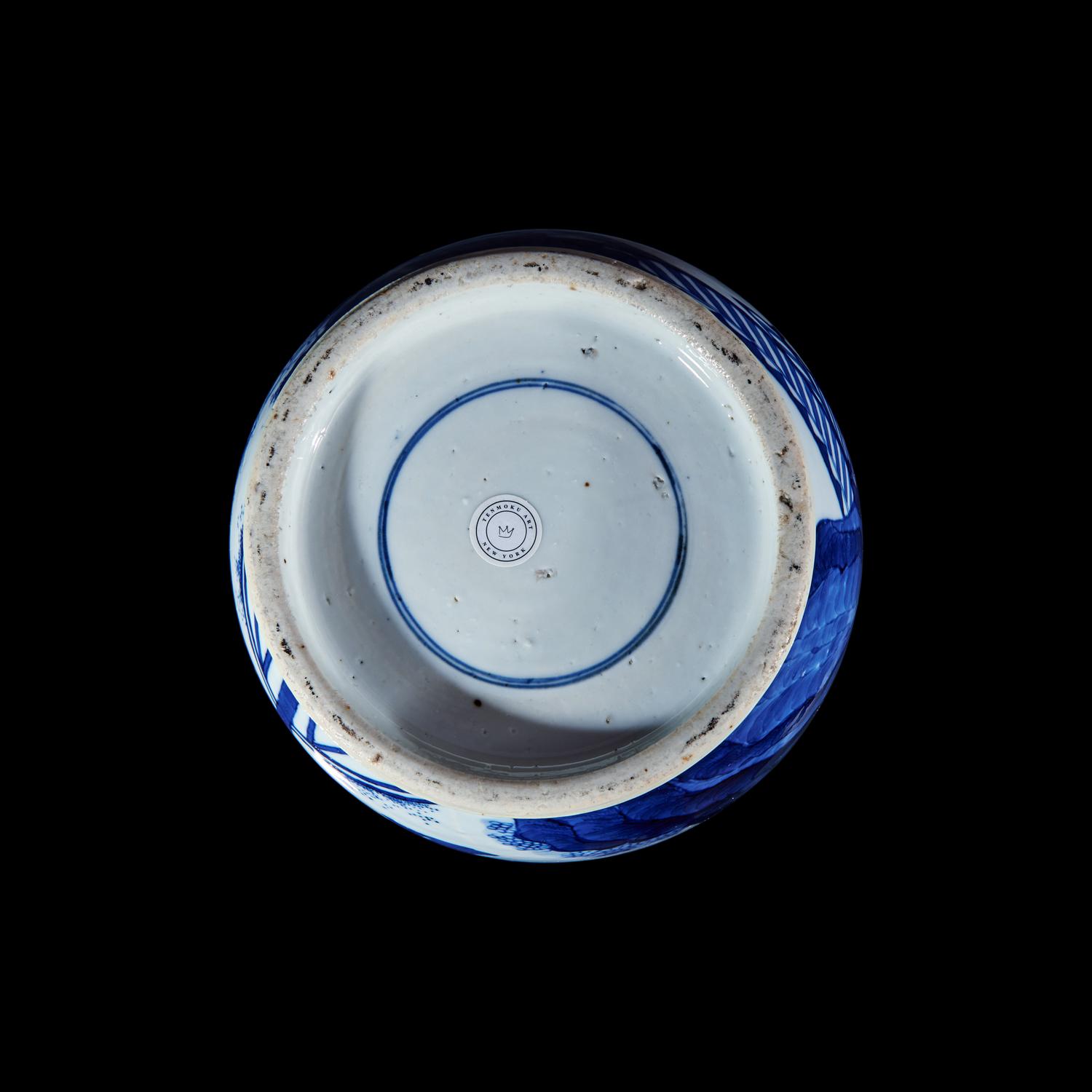 A Large Chinese Blue and White Porcelain Rouleau Vase 青花山水人物圖棒槌瓶