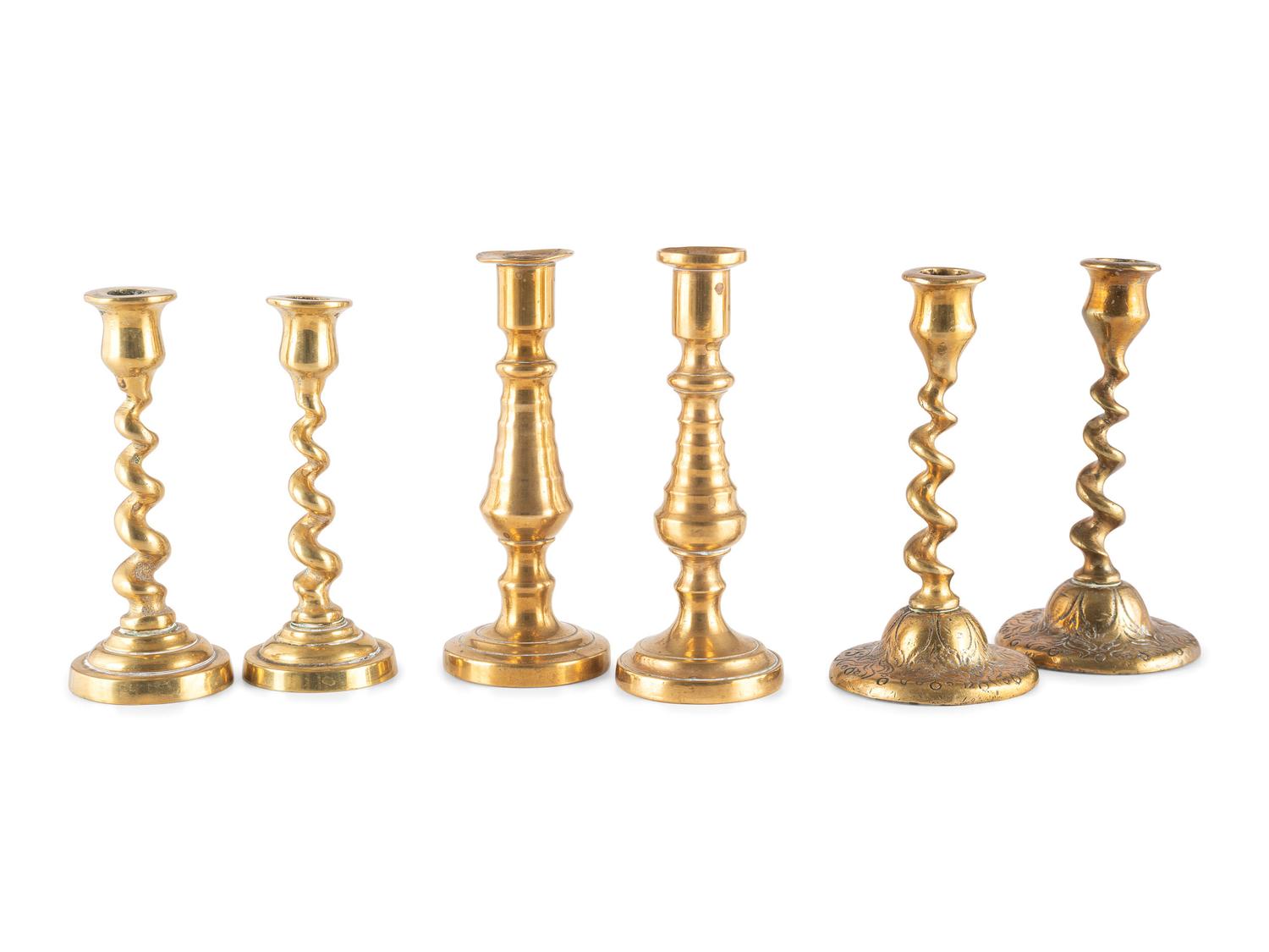 Three Pairs of Brass Tapersticks