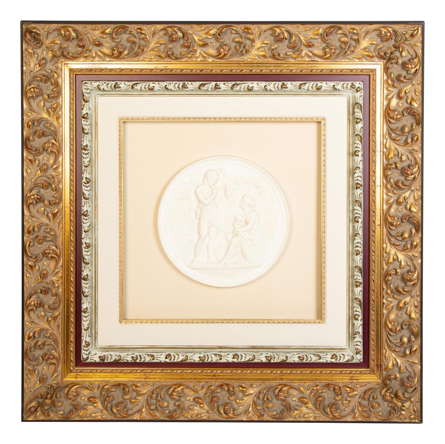A Set of Three Composition Bas Relief Roundels in Giltwood Frames