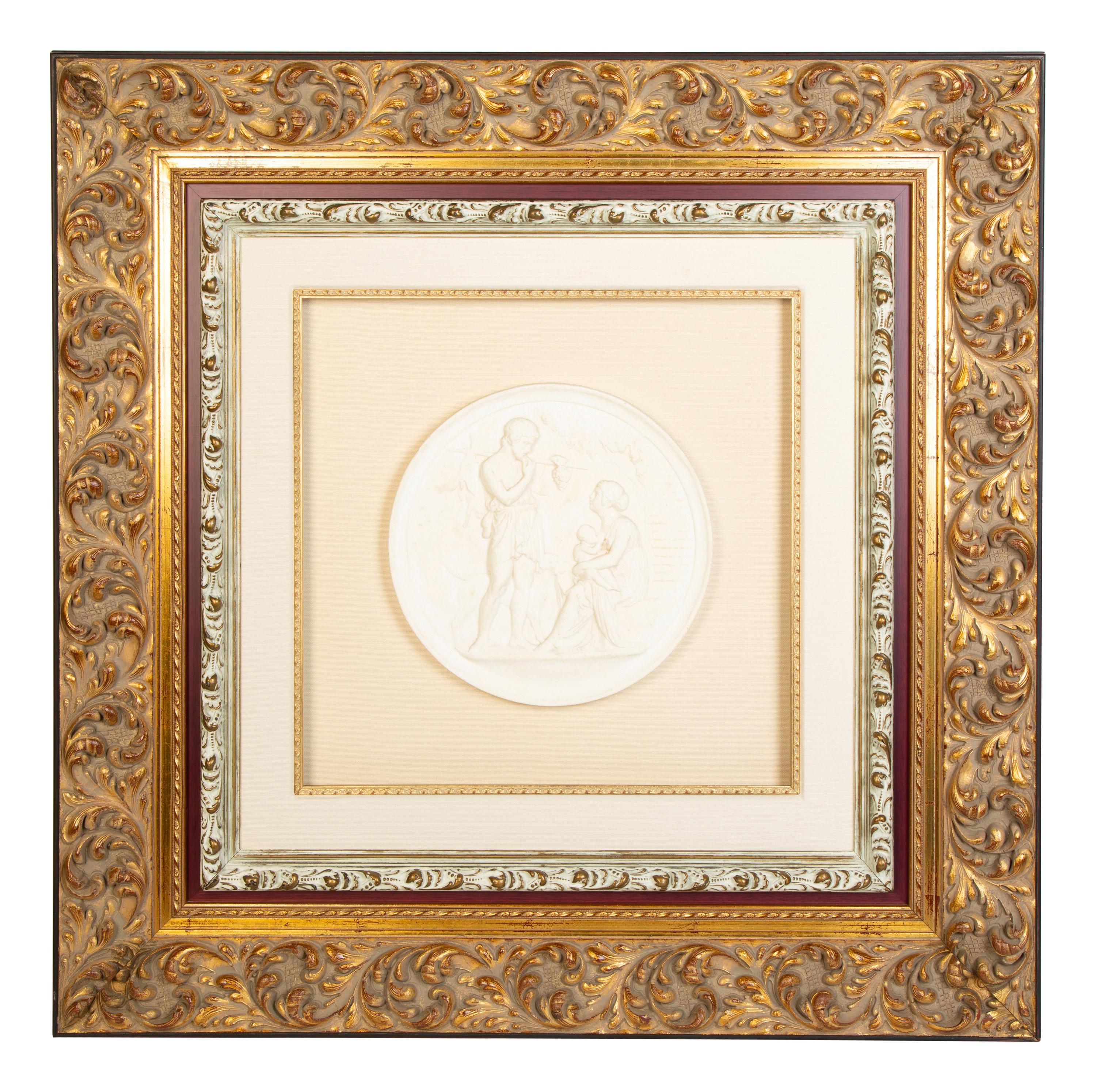 A Set of Three Composition Bas Relief Roundels in Giltwood Frames