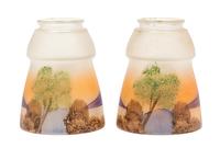 A Pair of Obverse Decorated Glass Shades Height 5 inches.