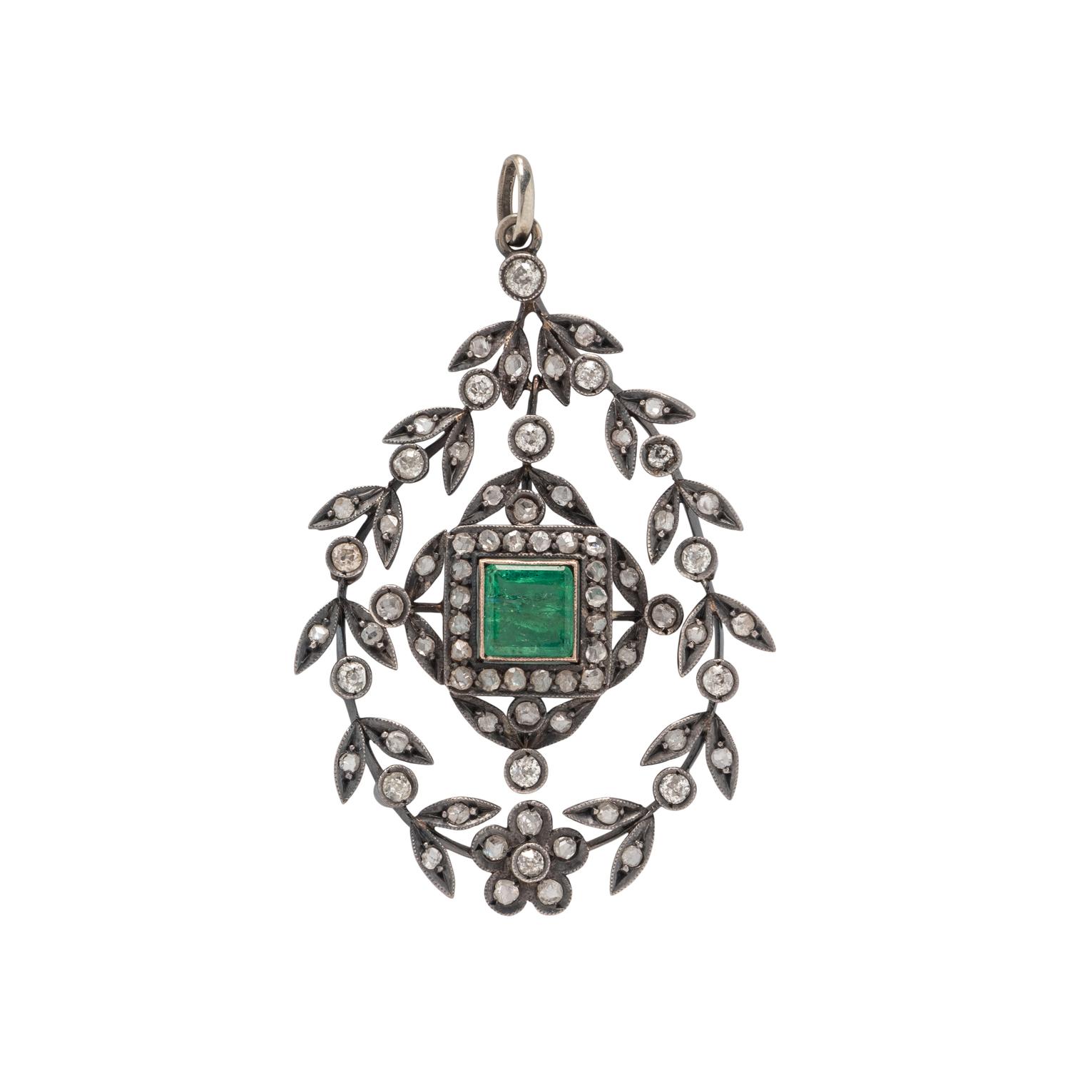 ANTIQUE, DIAMOND AND EMERALD PENDANT