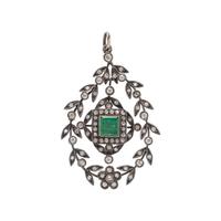 ANTIQUE, DIAMOND AND EMERALD PENDANT