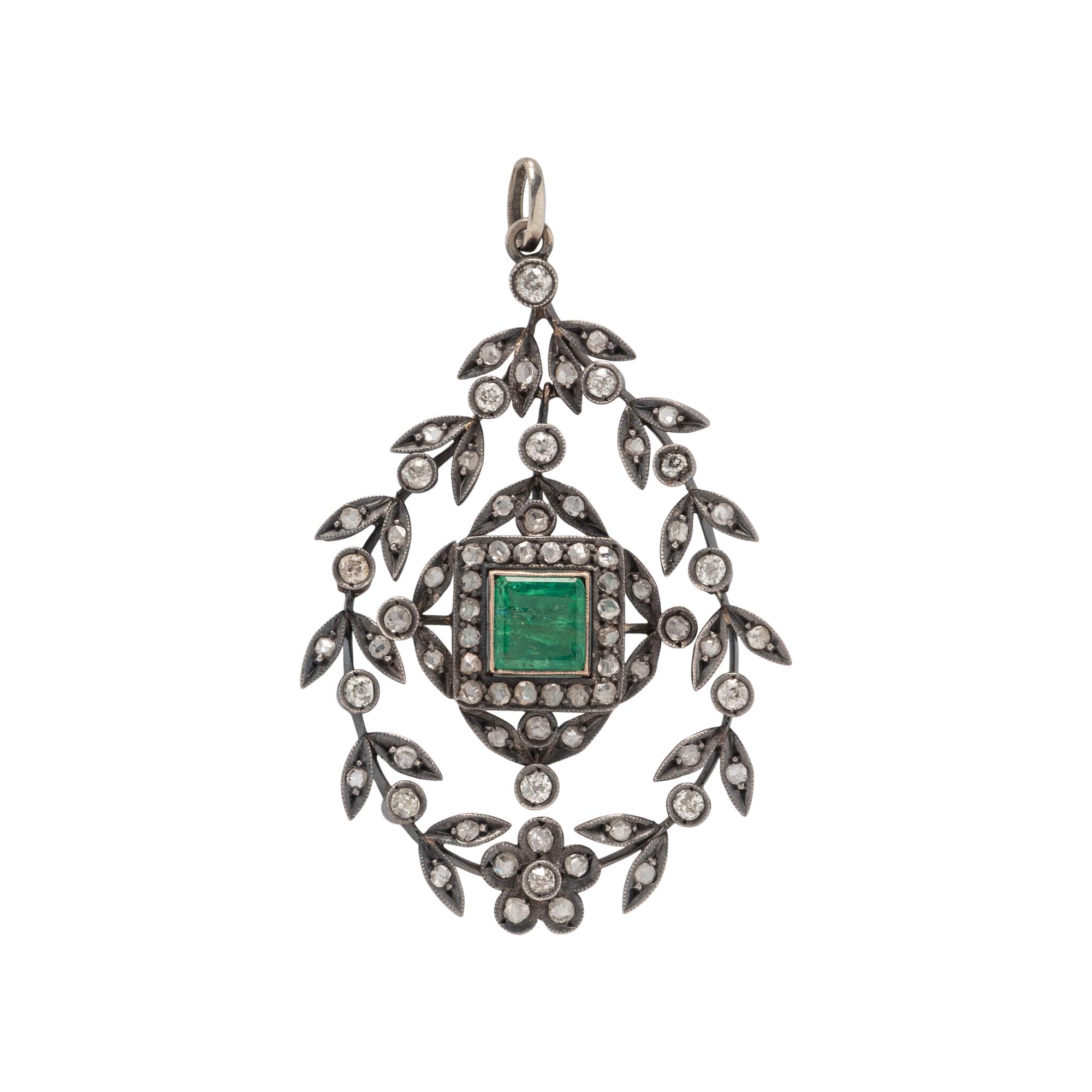 ANTIQUE, DIAMOND AND EMERALD PENDANT