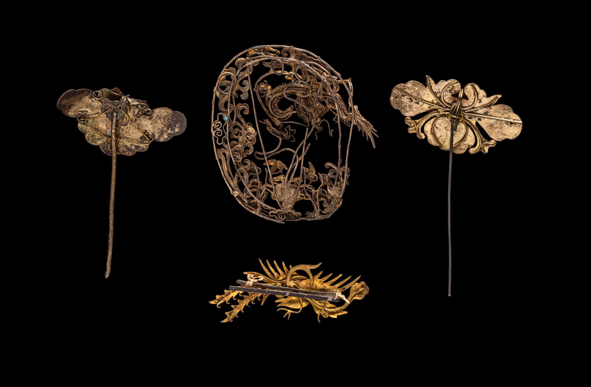 Four Chinese Gilt Metal Hair Ornaments
