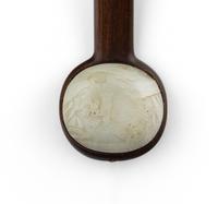 A Chinese White Jade Inset Wood Ruyi Scepter