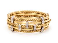 An 18 Karat Bicolor Gold and Diamond Bangle Bracelet, Suni,