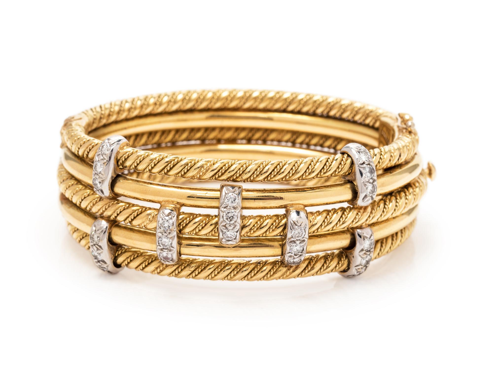 An 18 Karat Bicolor Gold and Diamond Bangle Bracelet, Suni,