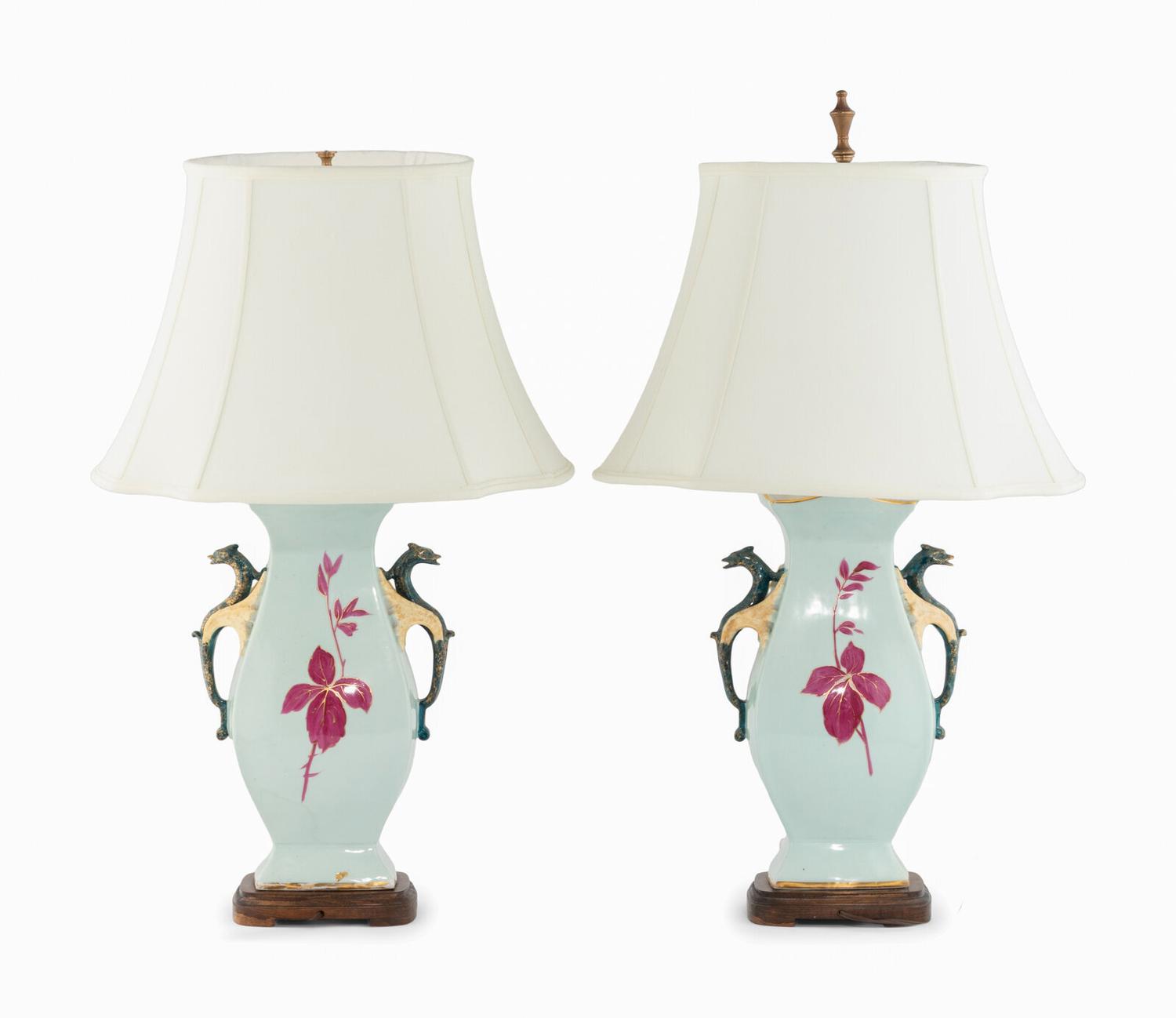 A Pair of Japonesque Porcelain Vases Mounted as Lamps