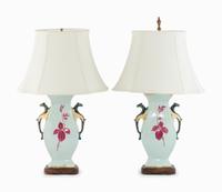 A Pair of Japonesque Porcelain Vases Mounted as Lamps