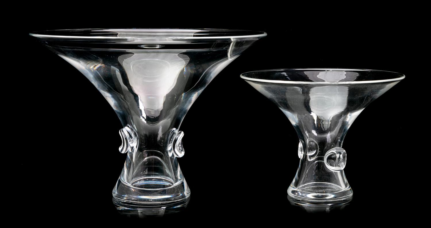 Two Steuben Crimped Compotes Height of taller 6 1/2 inches.