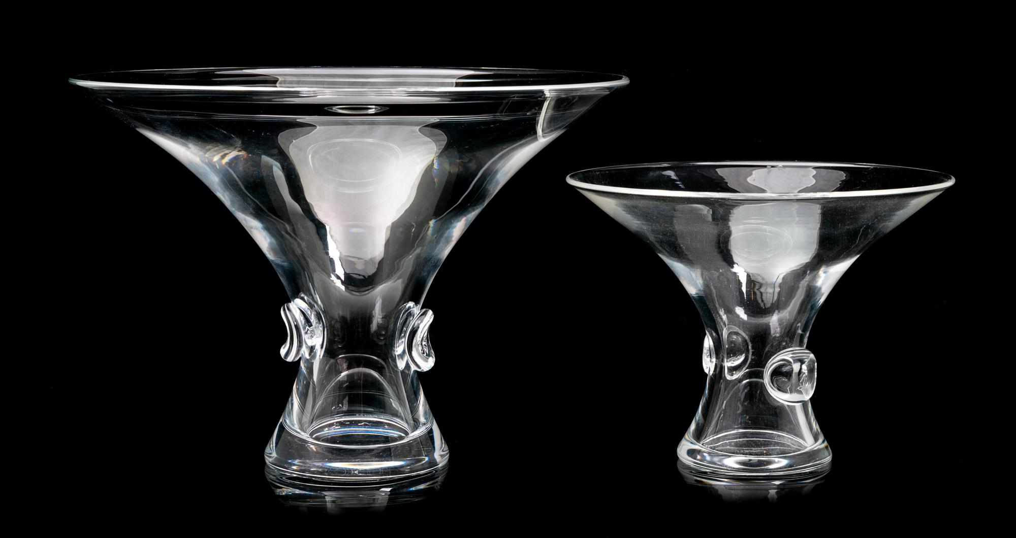 Two Steuben Crimped Compotes Height of taller 6 1/2 inches.
