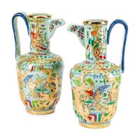 A Pair of Chinese Bronze-Mounted Porcelain Ewers