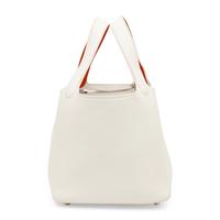 Hermès, Picotin18 in White Togo with Orange Trim