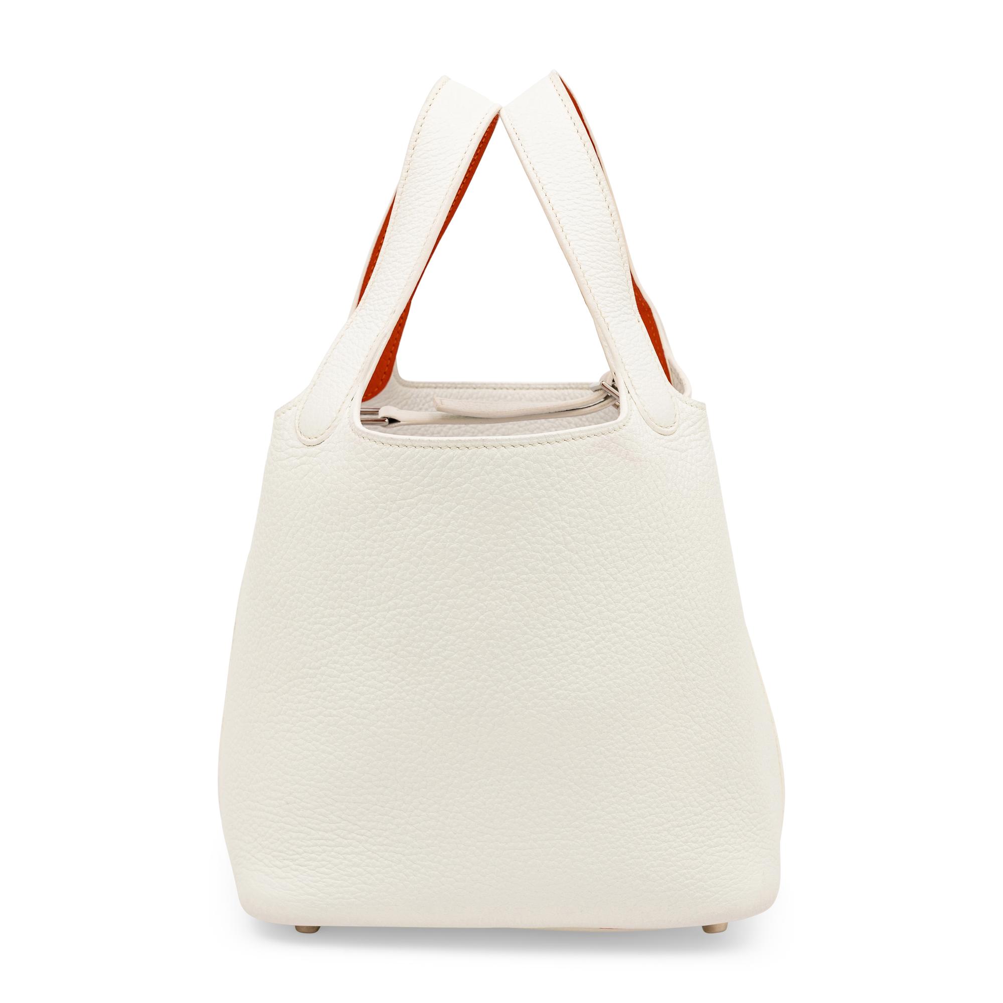 Hermès, Picotin18 in White Togo with Orange Trim